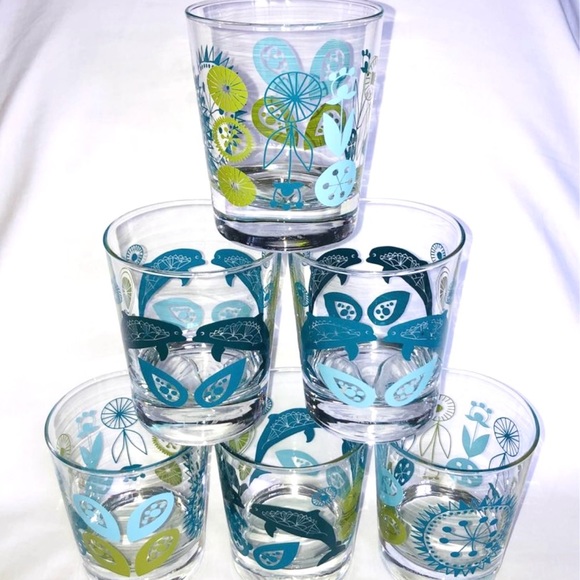 Vintage IKEA France Dolphin Set of 6 Cocktail Barware Lowball Glasses - Picture 3 of 3